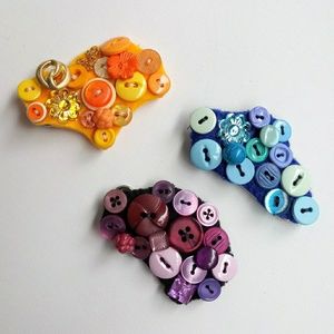 3 Vintage Button Brooches - Grandma Chic